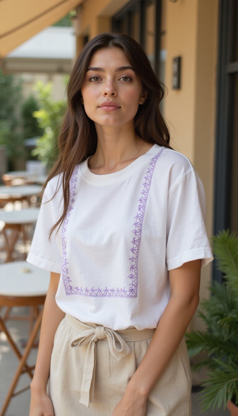 Embroidered Tee with Midi Skirt