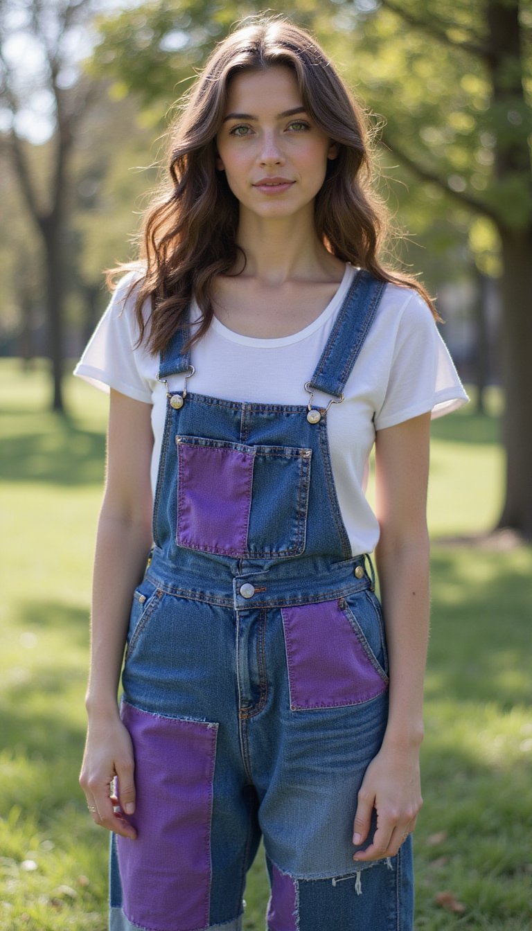 Patchwork Denim Overalls Outfit