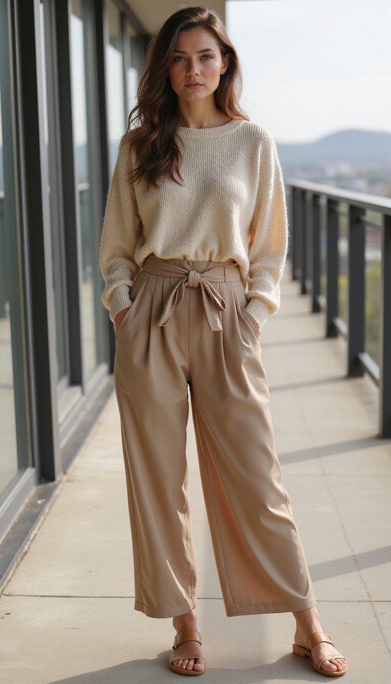 Pleated Culottes with Belted Top