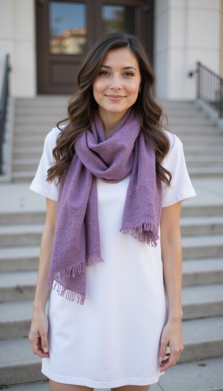 Statement Scarf and Simple Dress