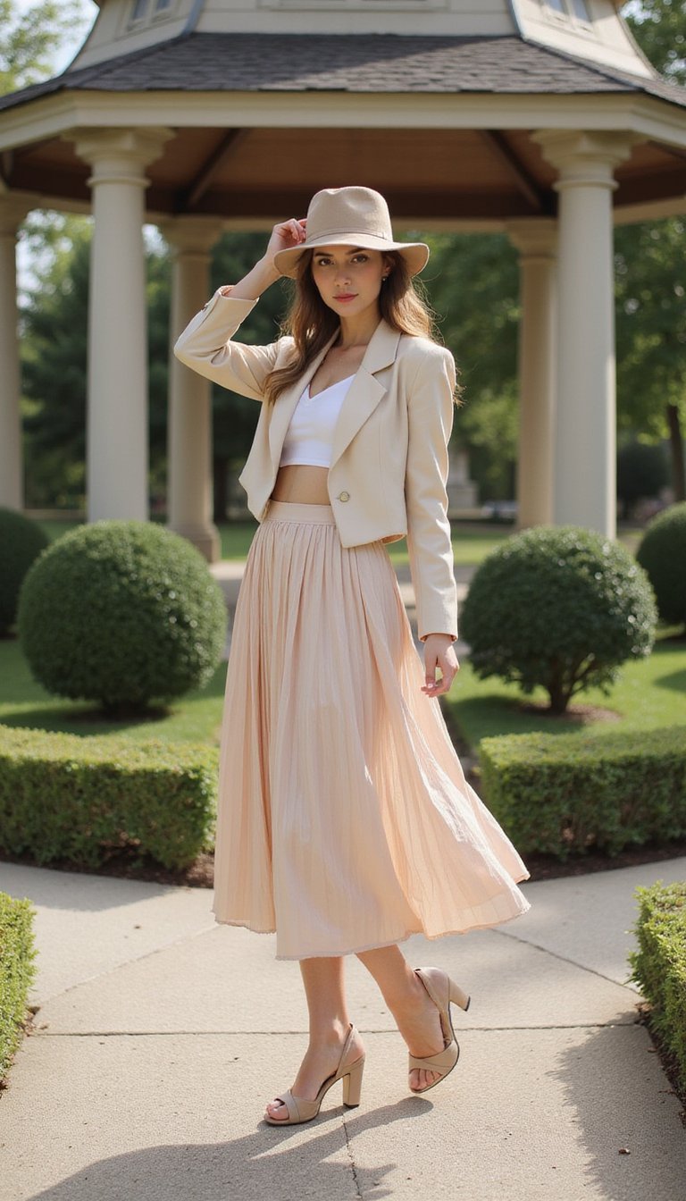 Pleated Tea Skirt and Crop Jacket