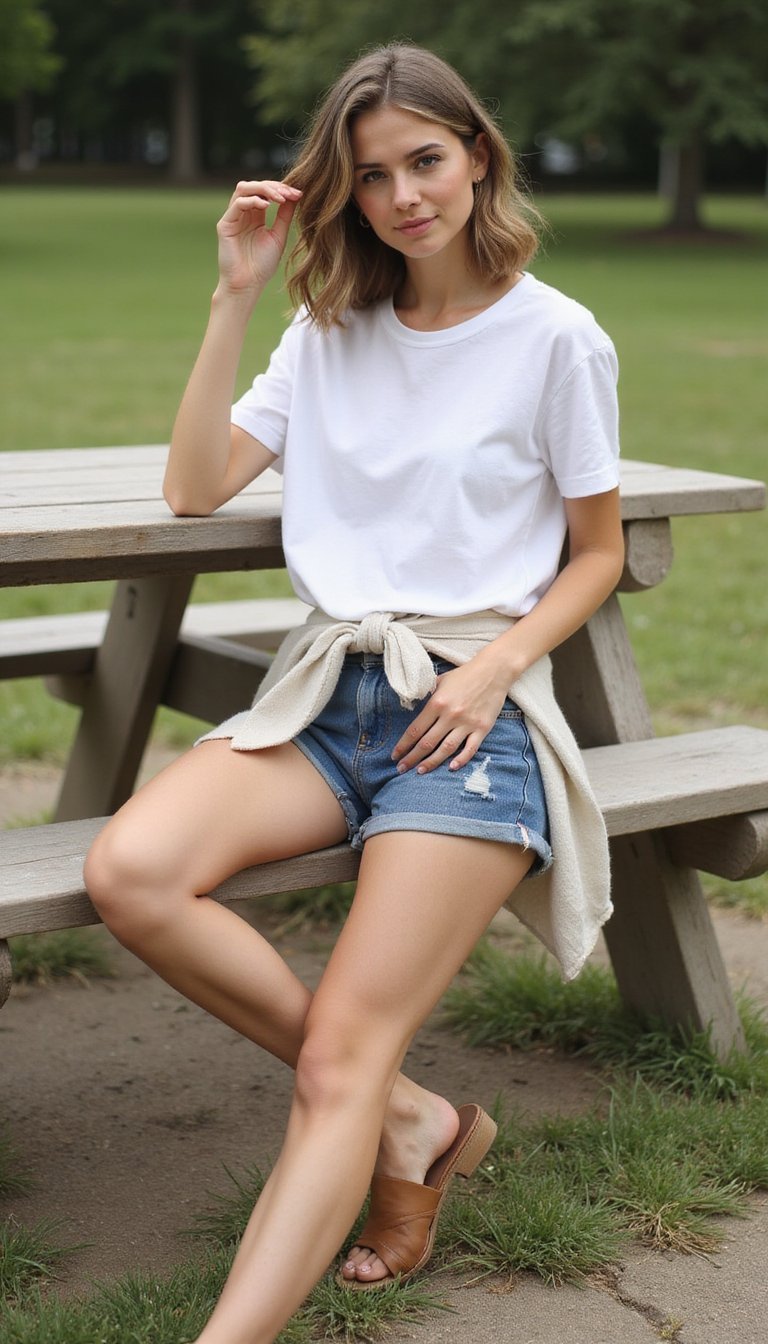 Classic White Tee and Cutoffs