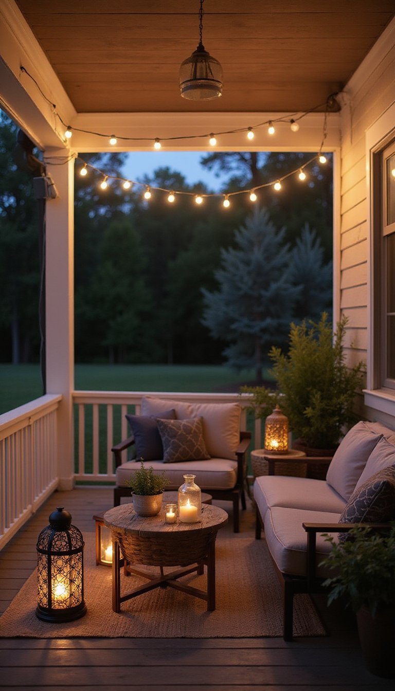 Twinkling string lights and lantern mix