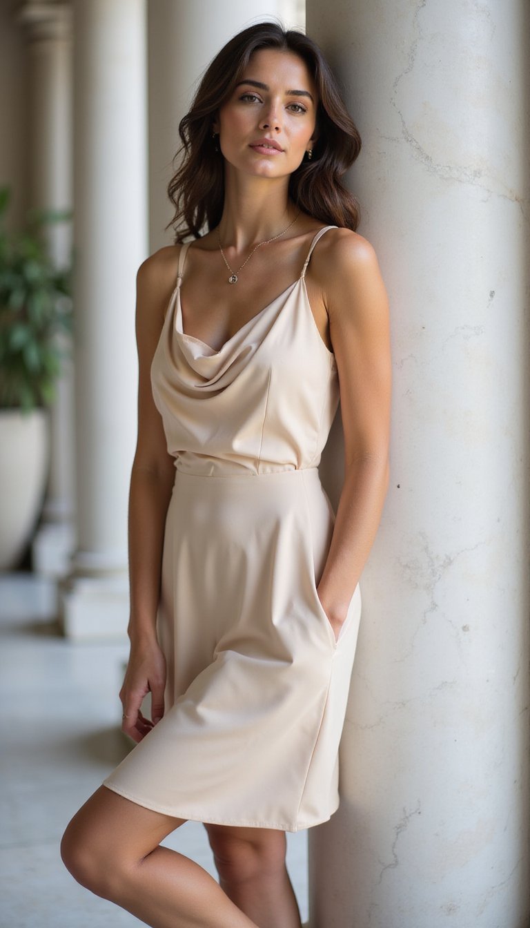 Cowl Neck Bias-Cut Dress