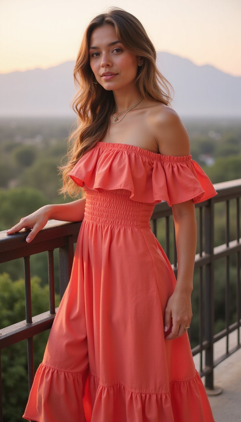 Off-Shoulder Ruffle Midi Dress