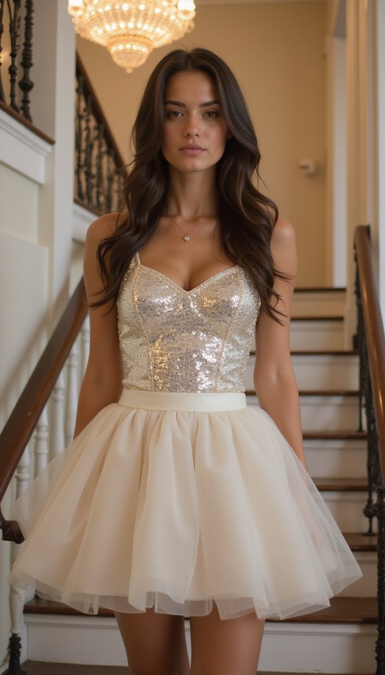 Sequin Bodysuit with Tulle