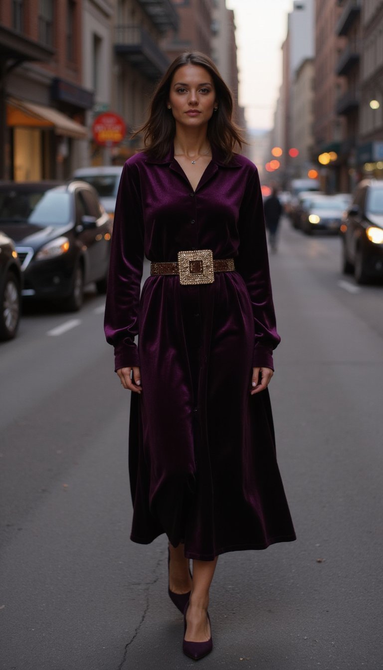Velvet Midi with Statement Belt