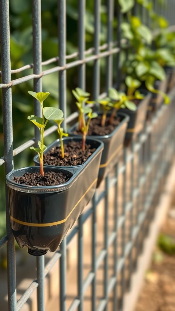 Plastic bottle cut planters for vertical setups