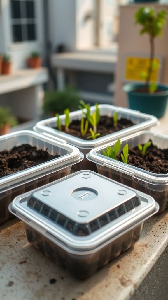 Seedling flats made from old takeout containers