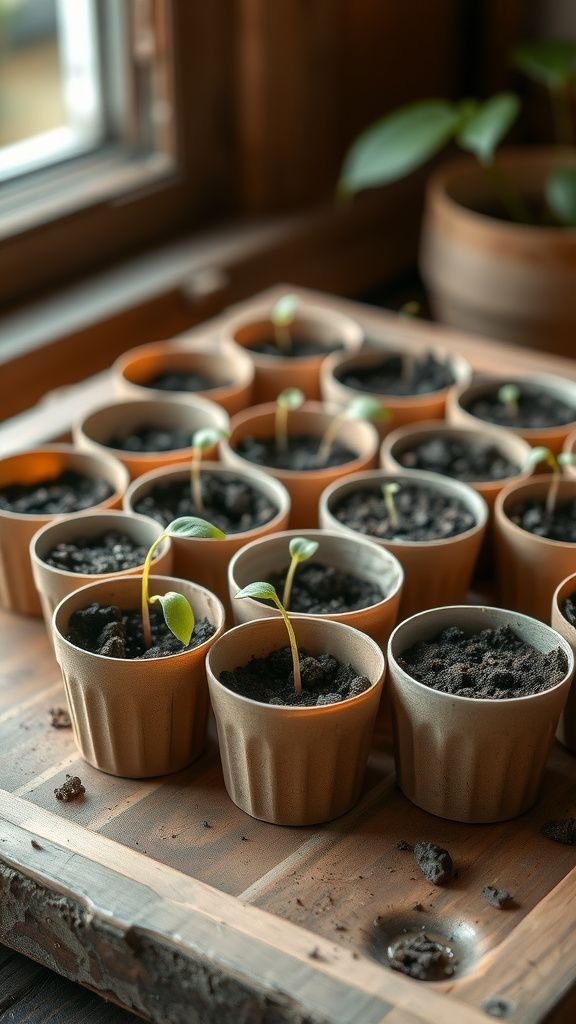 Toilet paper tube pots with rustic charm