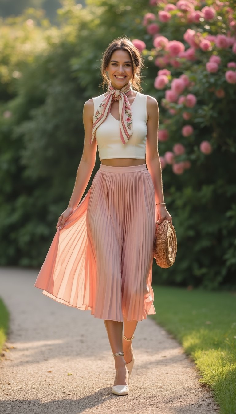Pleated Midi with Silk Scarf