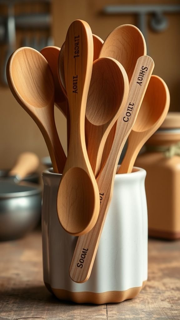 Hand-stamped wooden spoon set for cozy mornings
