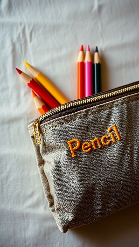 Personalized fabric pencil pouch with embroidered name