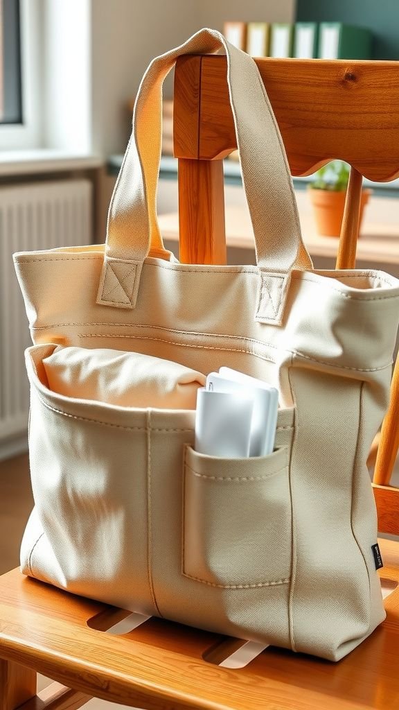 Reusable teacher tote with neat interior pockets