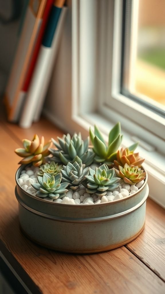 Succulent planter in a repurposed tea tin