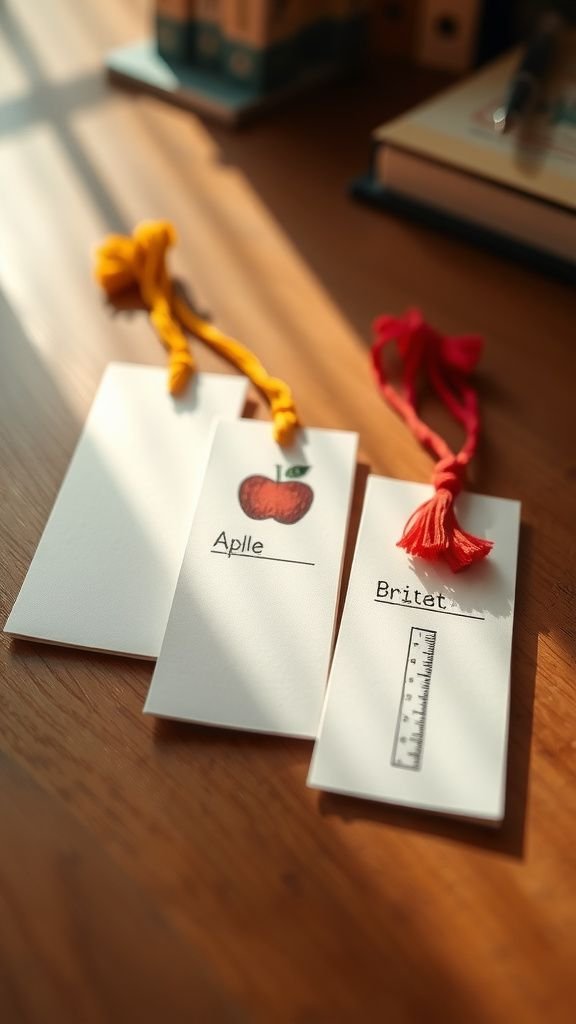Teacher-themed bookmark trio with bright tassels