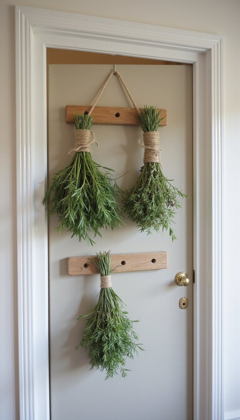 Herb drying rack for doorway bunch displays