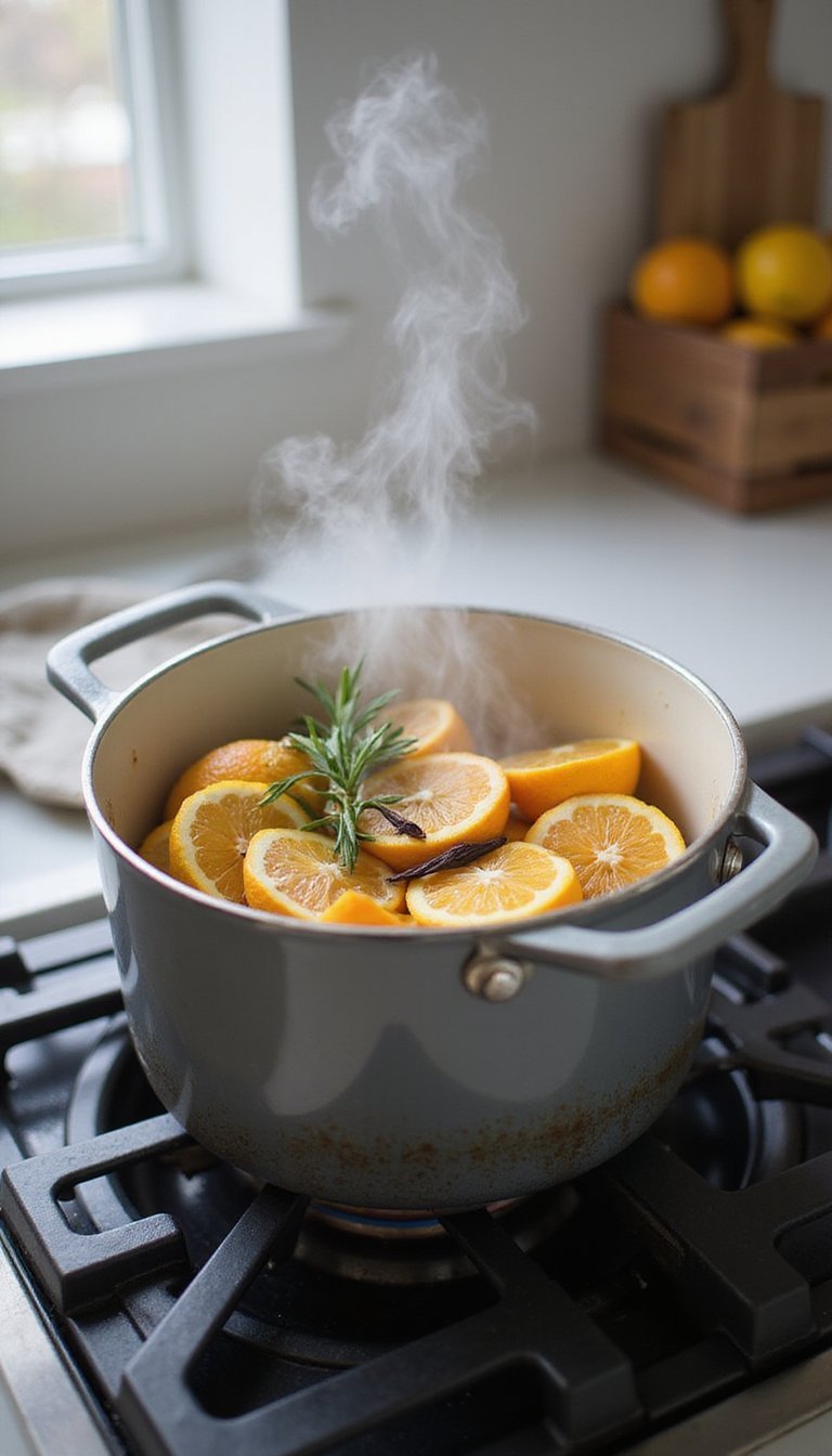 Seasonal citrus-scented simmer pot on the stove