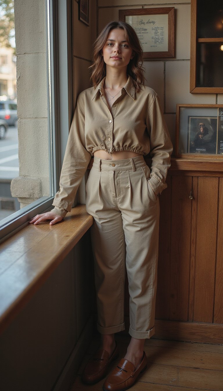 Button-Up Crop and High-Waist