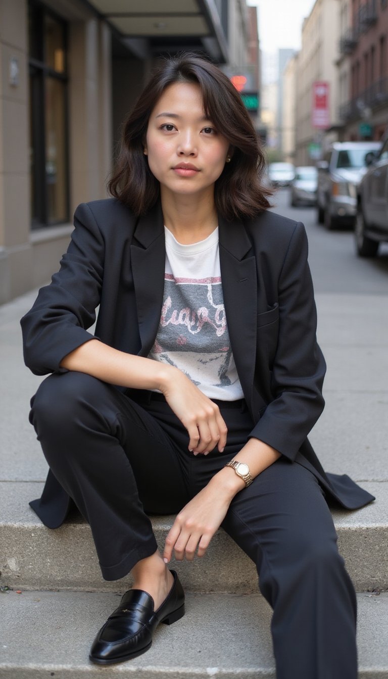 Graphic Tee Layered Under Blazer