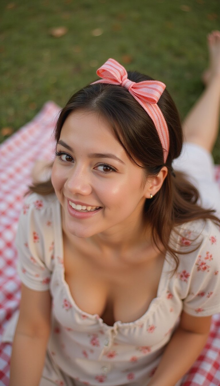 Ribbon-Tied Low Pony For Vintage Picnic Appeal