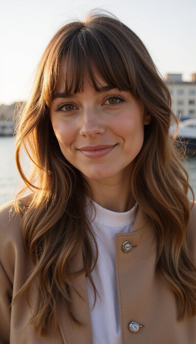 Soft Curtain Bangs With Loose Waves