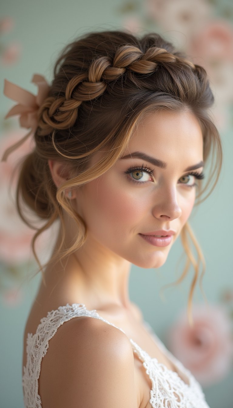 Romantic Braided Pony With Ribbon Weave Detail