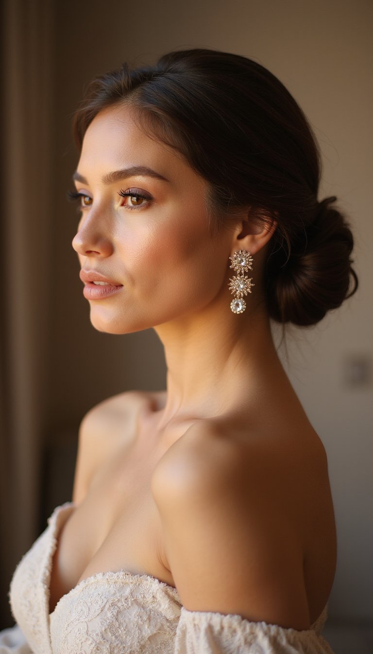 Elegant Chignon Framed By Statement Earrings