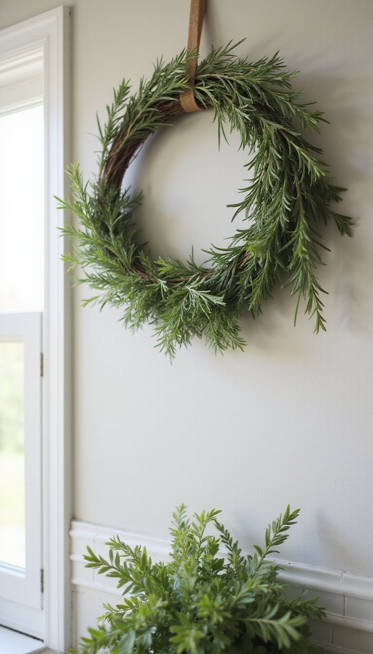 Fresh herb wreath that doubles as kitchen decor