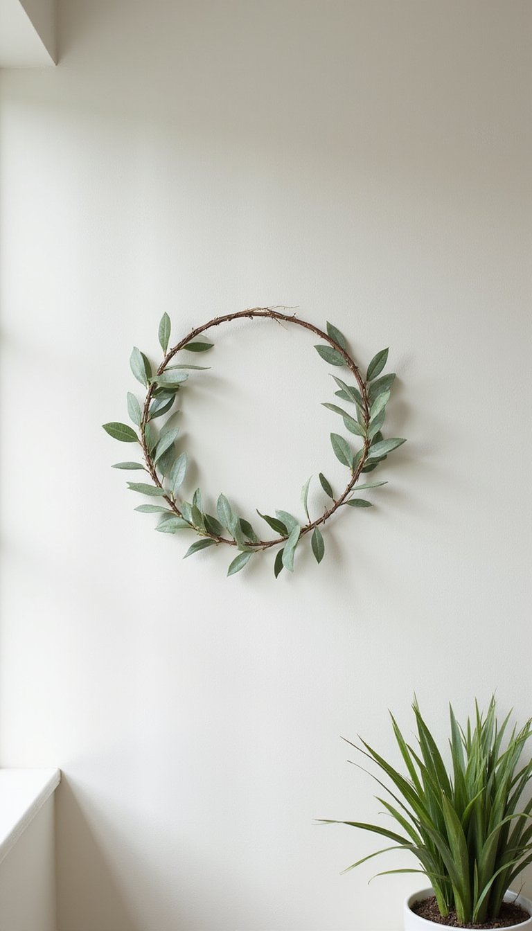 Minimal faux olive branch wreath for sunroom calm