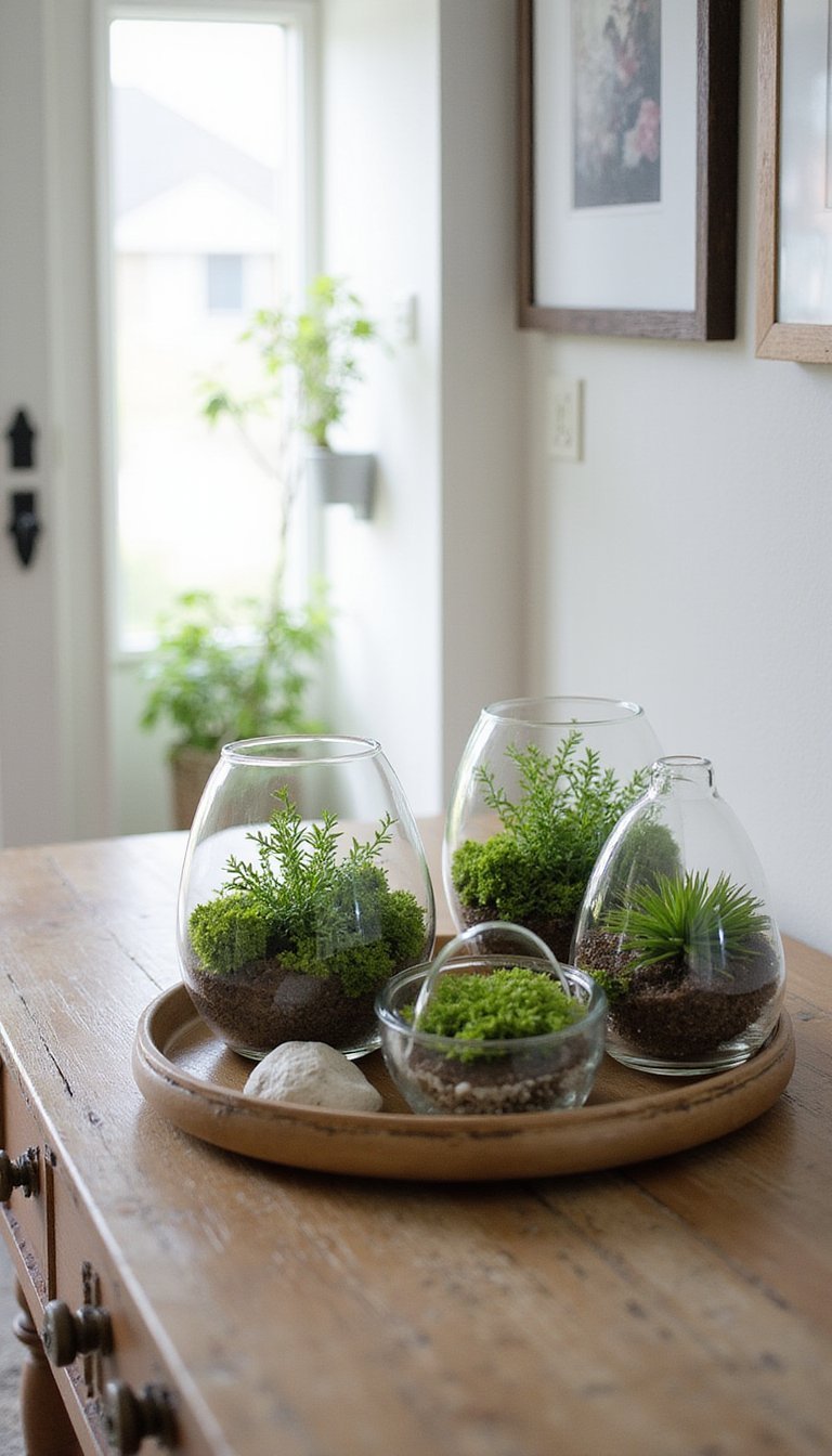 Mini Terrarium Display on a Console Table