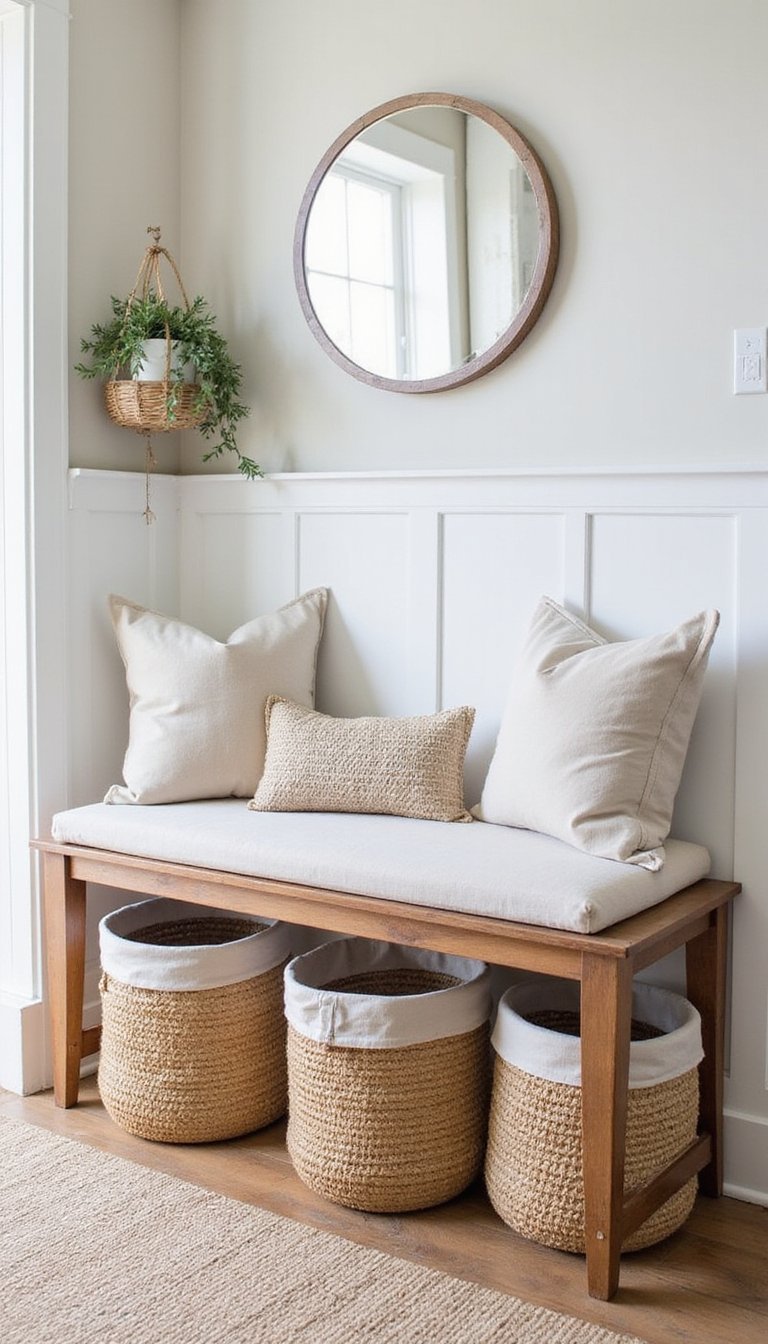 Woven Basket Shoe Storage with Linen Liners