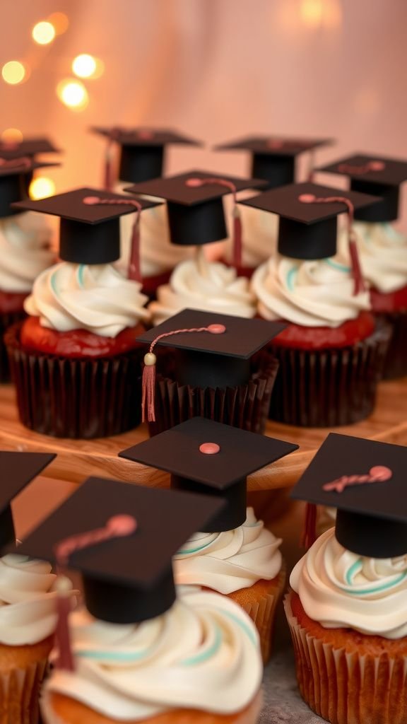 Mini mortarboard cupcake toppers for dessert table