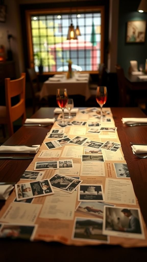 Table runner made from old programs and photos