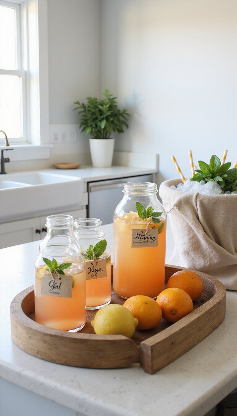 Festive Drink Station With Labeled Carafes