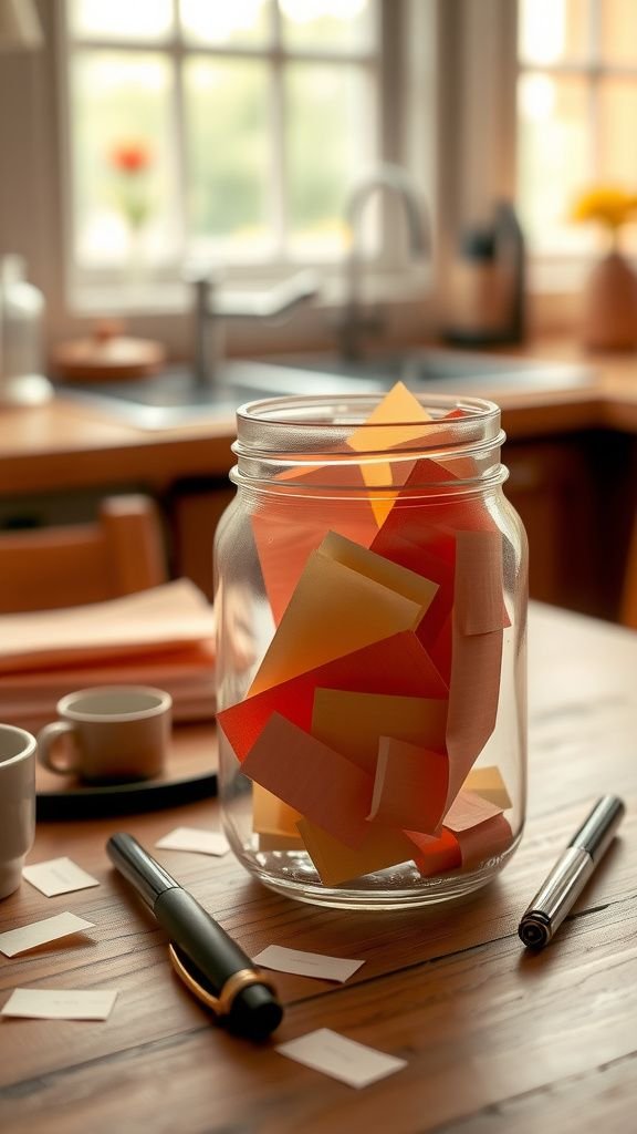 A jar full of tiny handwritten memory notes