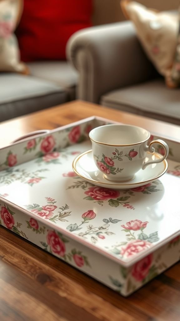 Decoupage serving tray for cozy tea moments