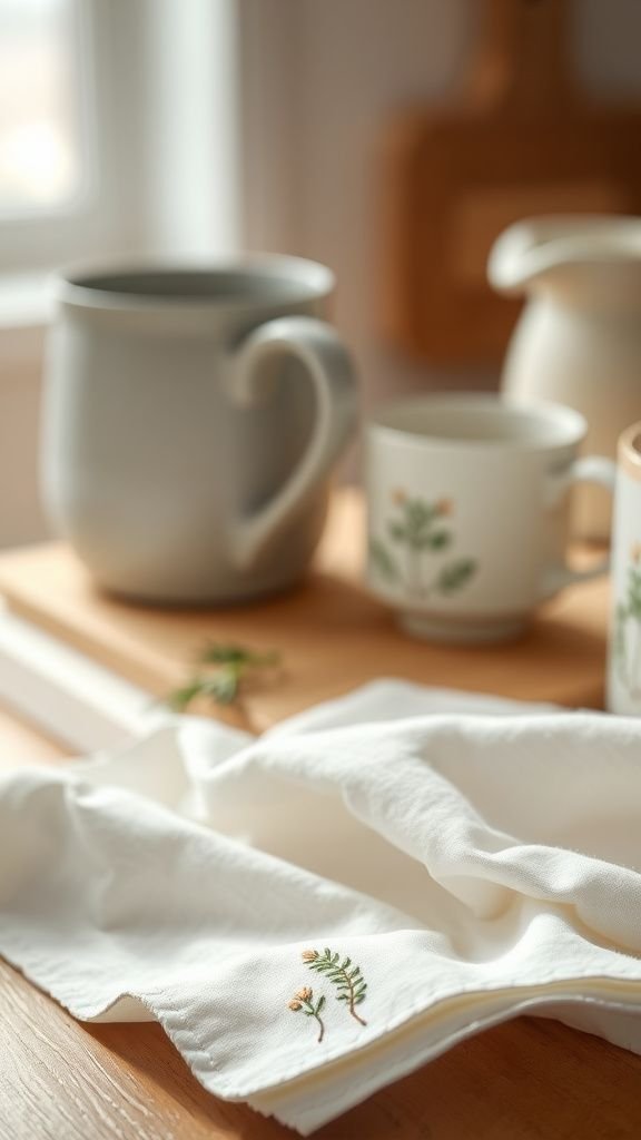 Embroidered tea towel with a heartfelt motif