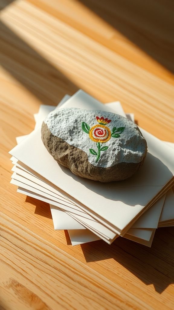 Painted rock paperweight with hand-drawn motif