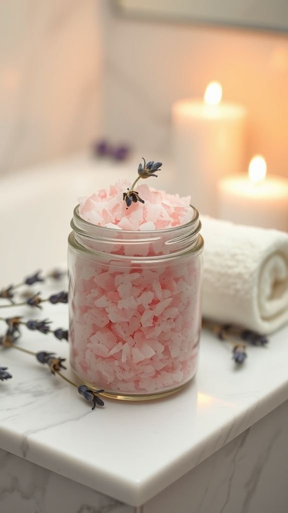 Relaxing bath salt blend in a pretty jar
