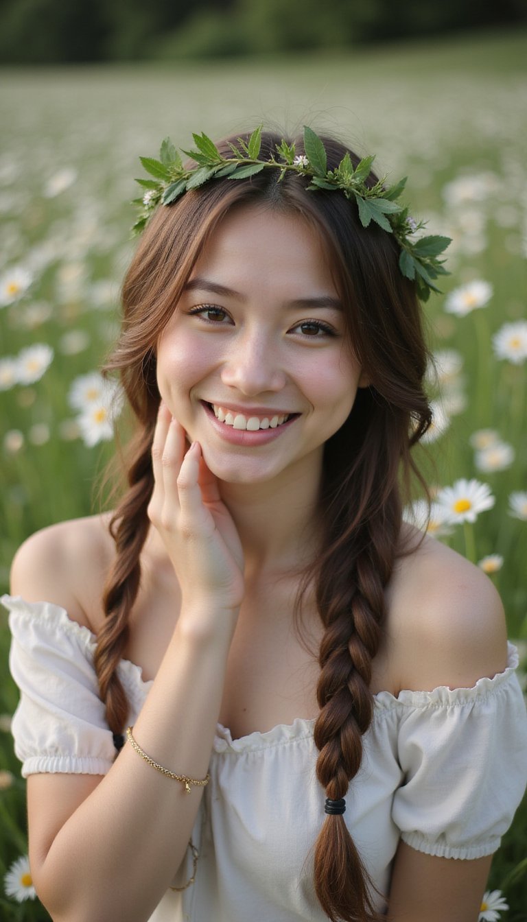 Crown Braid With Emerald Leaf Accessories