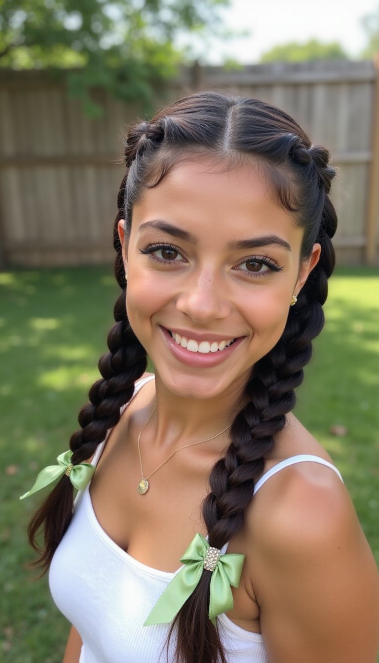 Double Fishtails Tied With Green Satin Bows