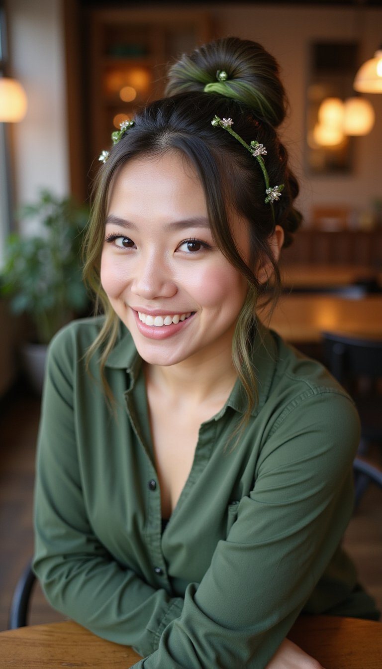 Half-Up Shamrock Twist With Subtle Green Highlights