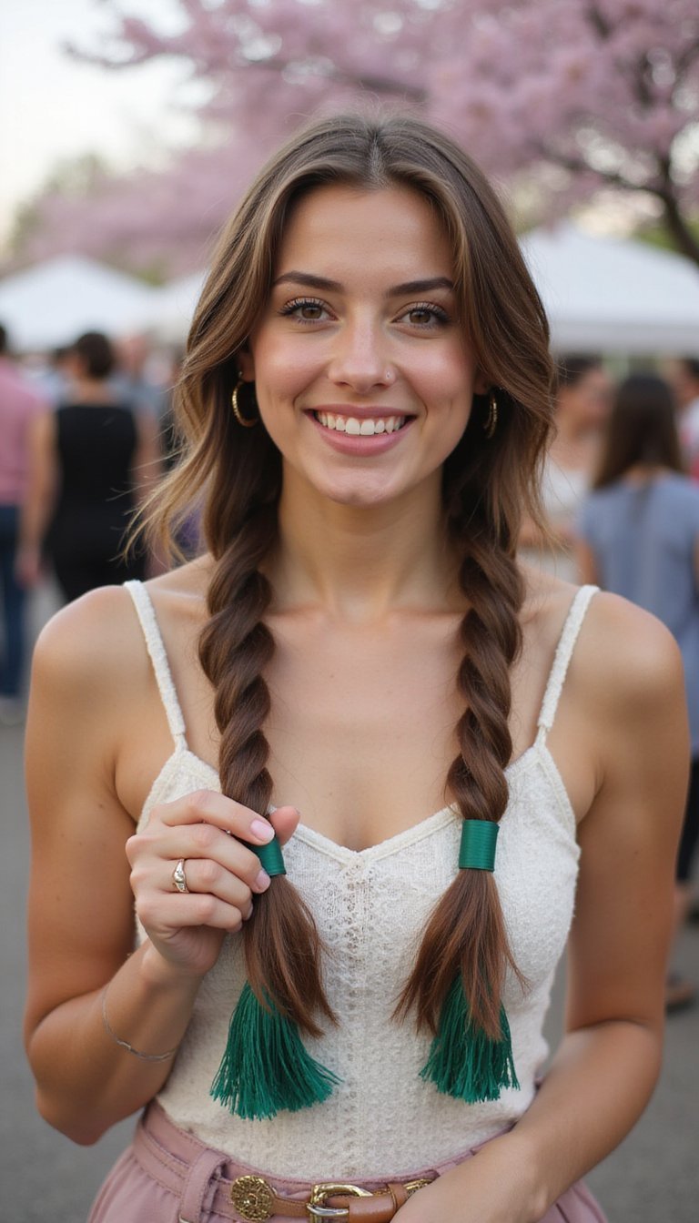 Ribbon-Wrapped Braid With Emerald Tassel Ends