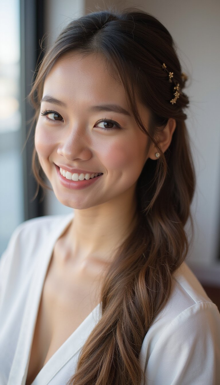 Sleek Low Pony With Tiny Clover Clips