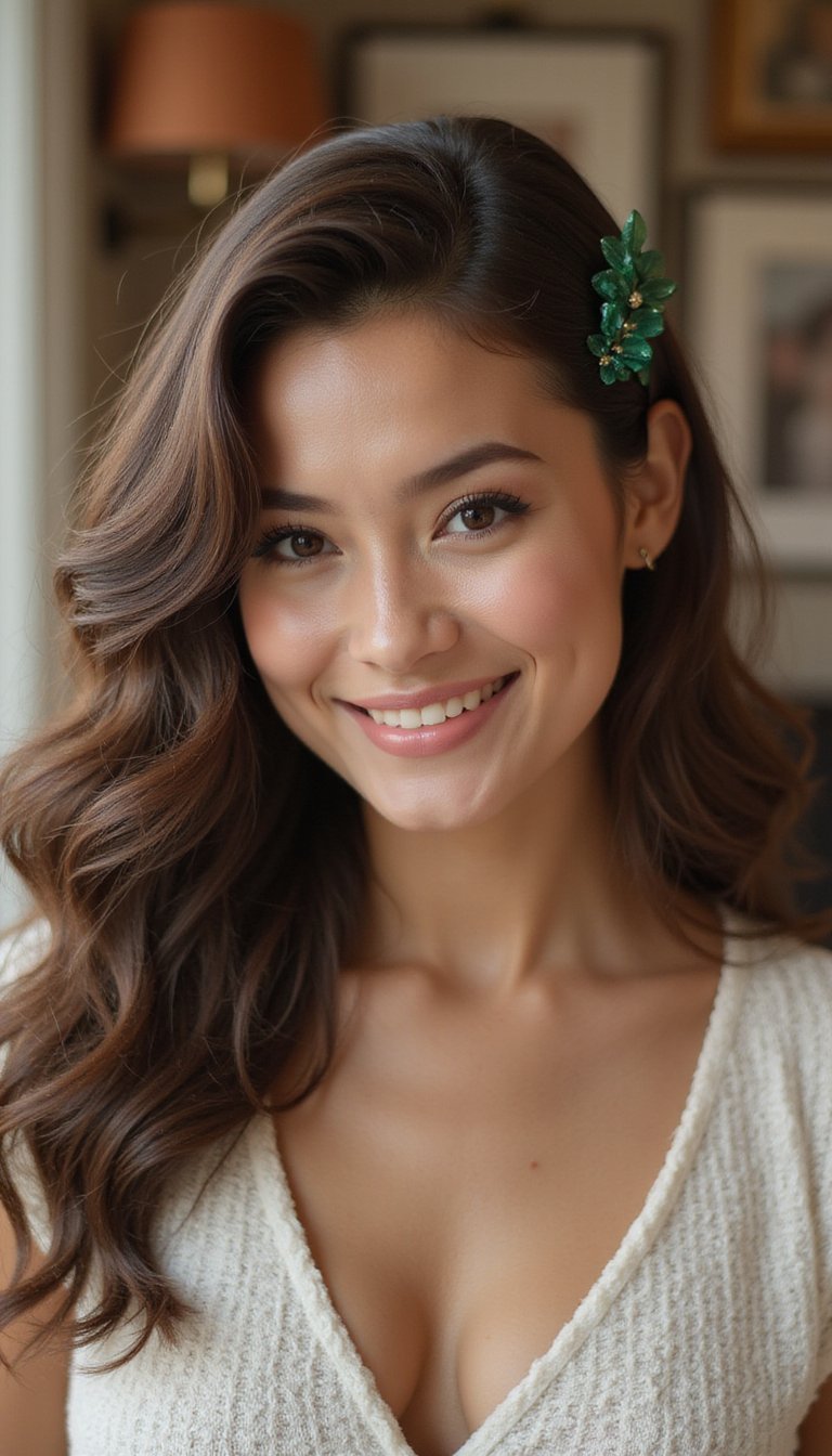 Vintage Waves With An Emerald Barrette Touch