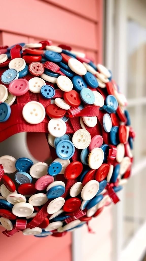 Foam base wrapped in ribbon and vintage buttons