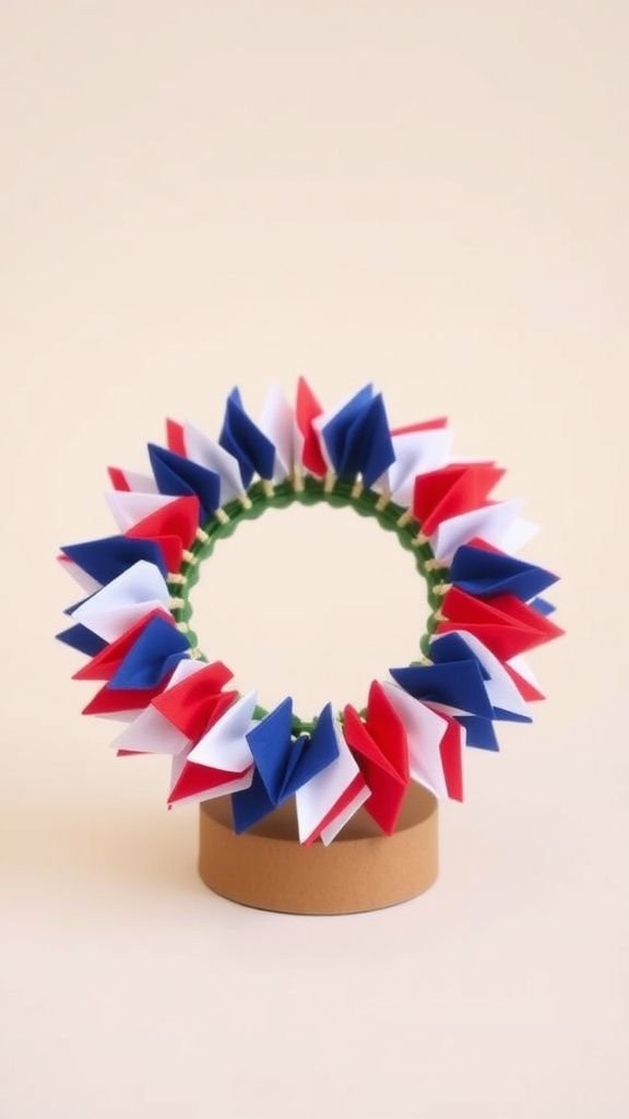 Mini flag fan wreath for a compact front door