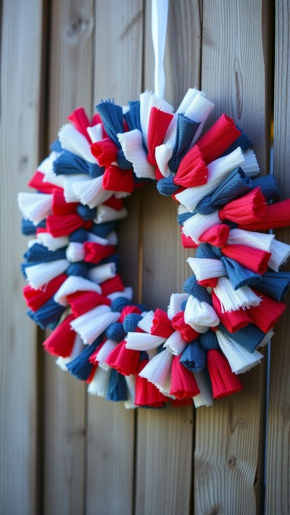 Scrap fabric tassel wreath with a homespun vibe