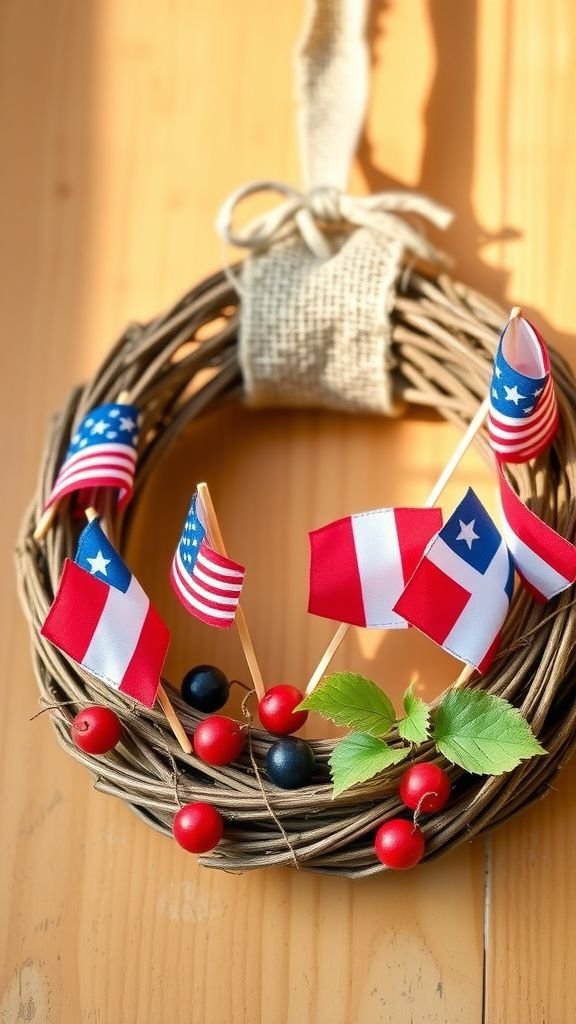 Small grapevine wreath with tiny waving flags